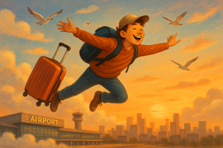 A fun image of someone flying home from the airport
