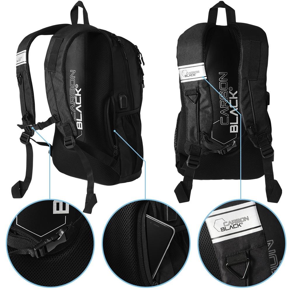CarbonBlack Water Resistant Sports Backpack made from Recycled Plastic Bottles - Cabin Max